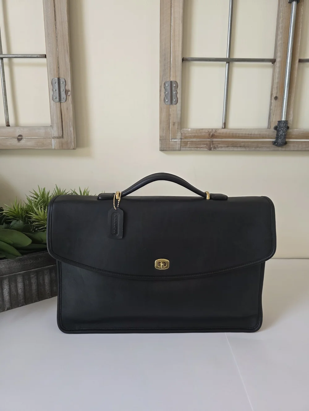 Coach Lexington Briefcase Messenger Bag Black Leather Laptop Work Bag